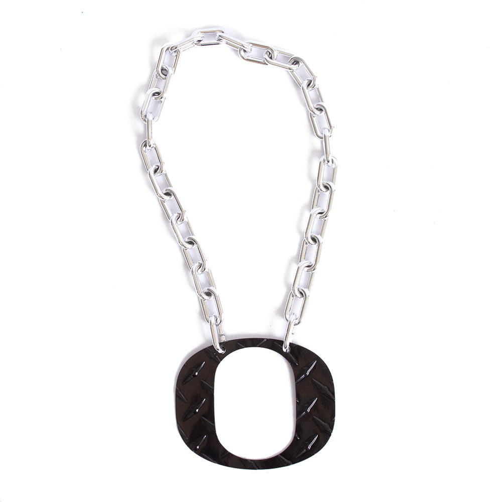 Classic Oregon O, Collegiate Art Design, Black, Necklaces, Metal, Gifts, Diamond Plated, Chain, 769646